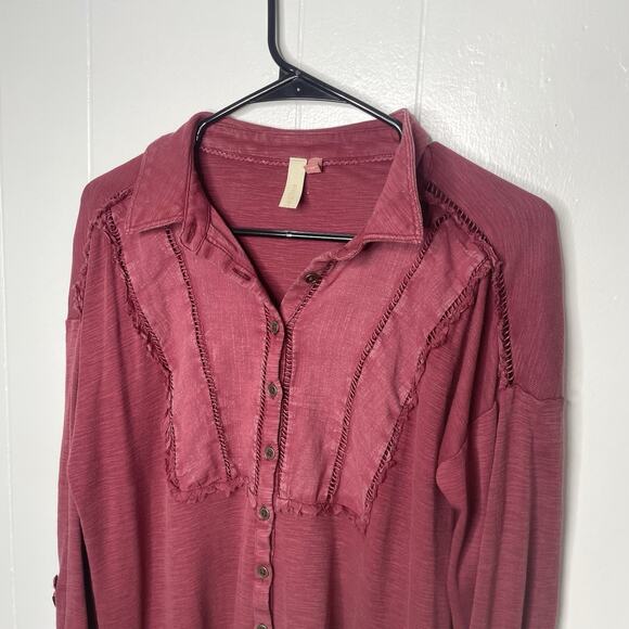 Boho Button Down Tunic Top XS Cotton Indie Sleaze Cottagecore Layered Grunge Y2K - Picture 2 of 9